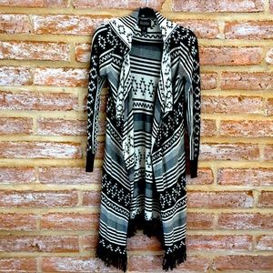 Mia Maddison tribal print hooded long fringed cardigan with hood